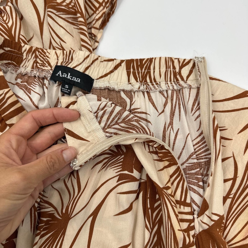 Aakaa Tropical Wide Leg Set Beige Size Small - Picture 15 of 16